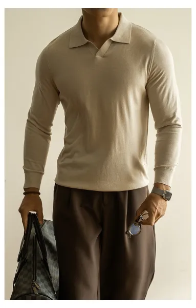 Design Knit Polo Shirt in Chocolate Brown - 8