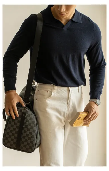 Design Knit Polo Shirt in Chocolate Brown - 23