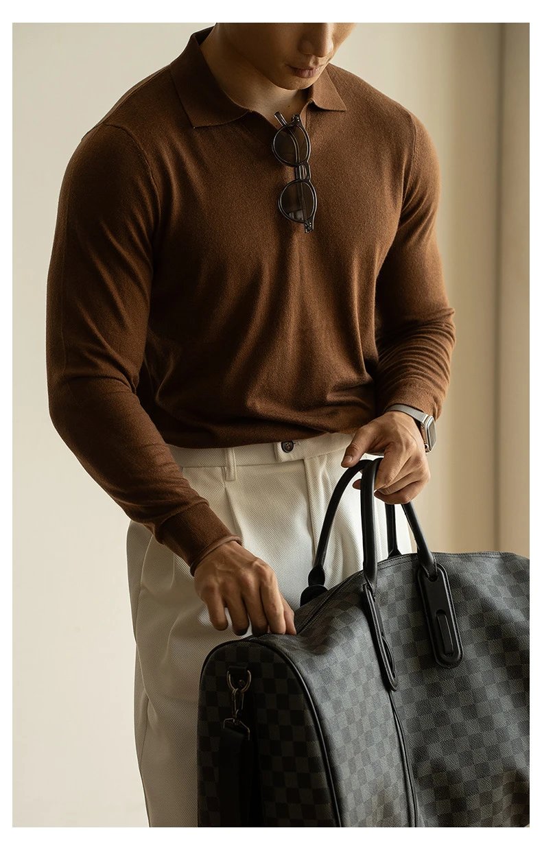 Design Knit Polo Shirt in Chocolate Brown - 32