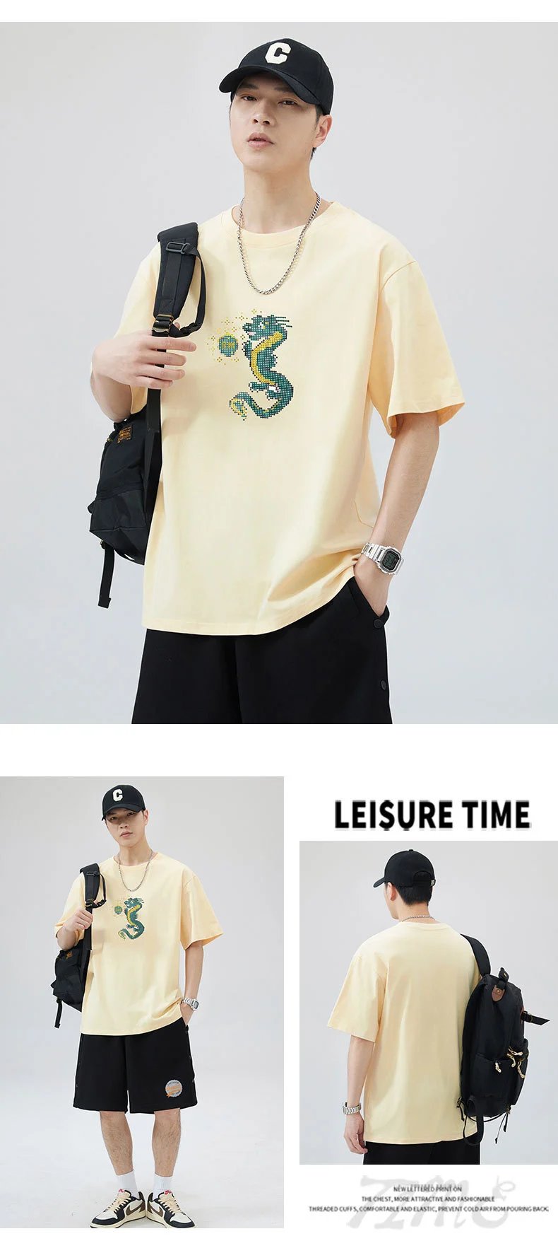 Design Dragon Embroidery Oversized T-Shirt Gray - 11