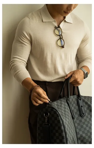 Design Knit Polo Shirt in Chocolate Brown - 3