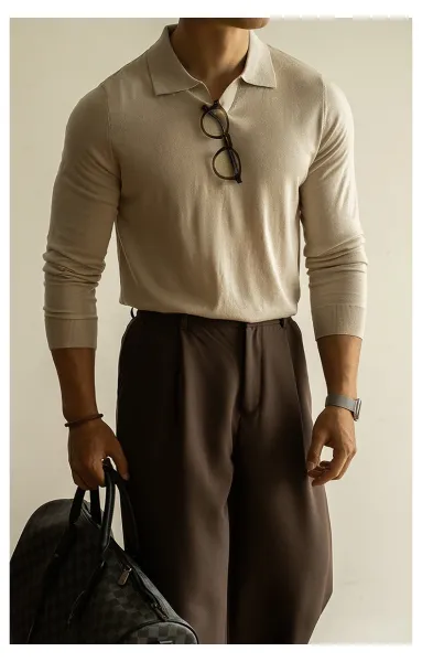 Design Knit Polo Shirt in Chocolate Brown - 11