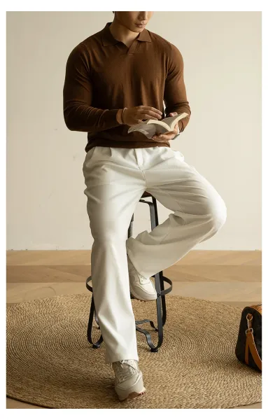 Design Knit Polo Shirt in Chocolate Brown - 27