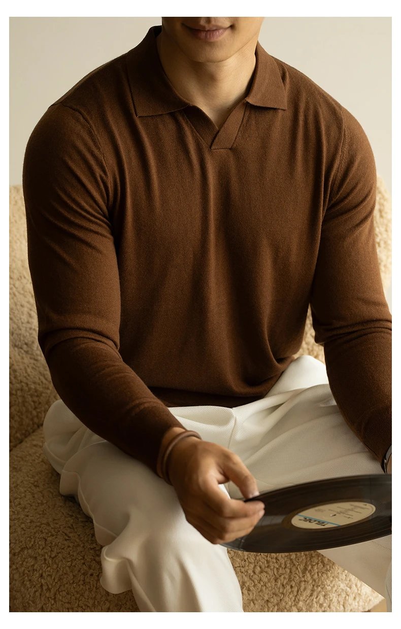 Design Knit Polo Shirt in Chocolate Brown - 35