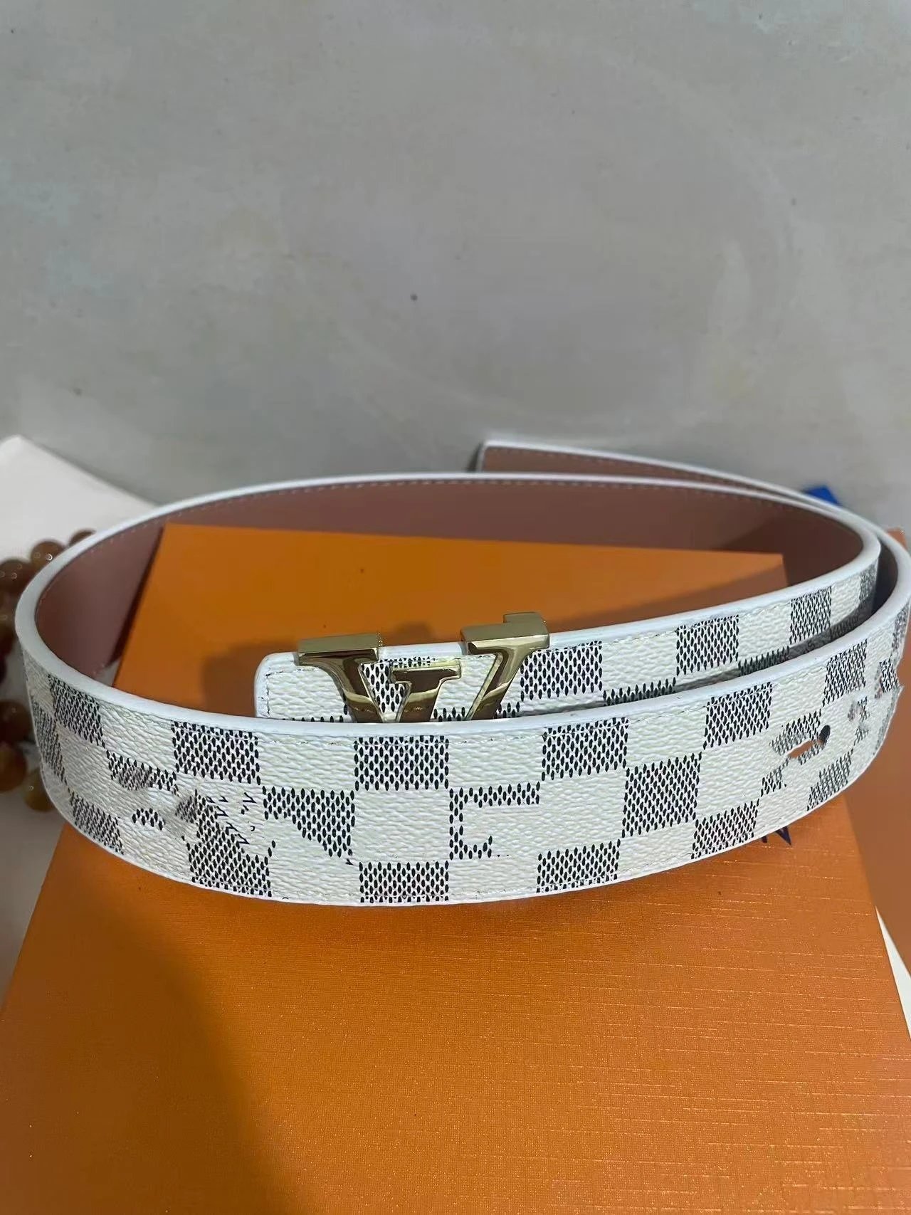 White Plaid Gold Buckle