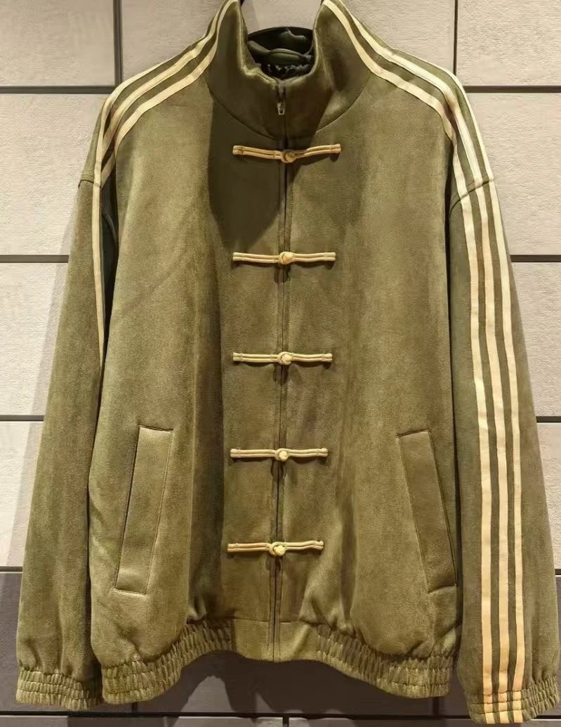 Other Suede Chinese Frog Button Track Jacket Olive Green