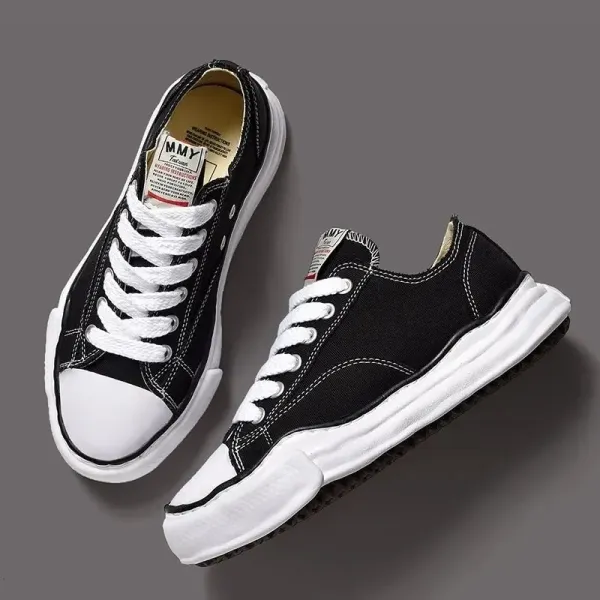 Design Oversized Chunky Sole Canvas Sneakers Black / White - 5