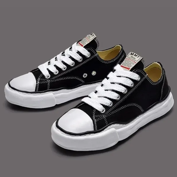 Design Oversized Chunky Sole Canvas Sneakers Black / White - 4