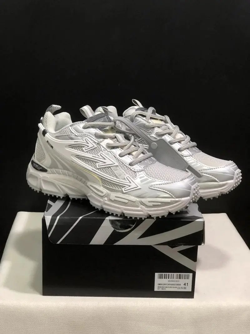 Off-White Silver and White Mesh Sneakers