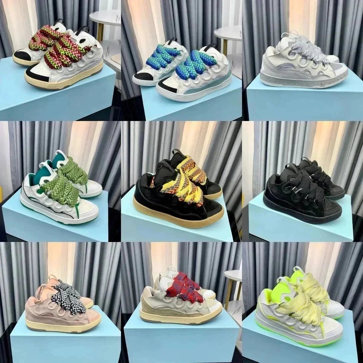 Lanvin Curb Leather and Suede Sneakers