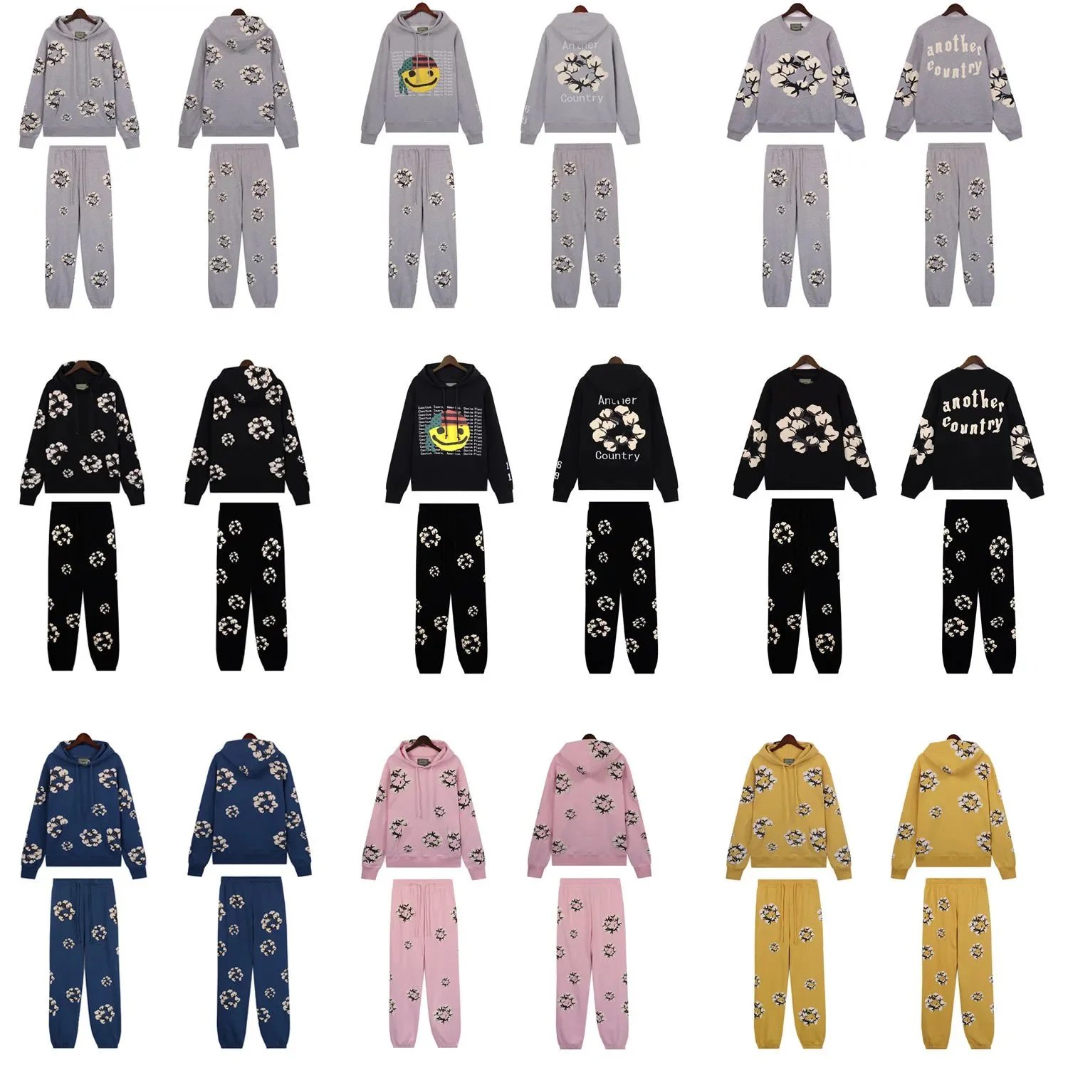 Denim Tears Black Hoodie and Sweatpants Matching Set with Graphic Print