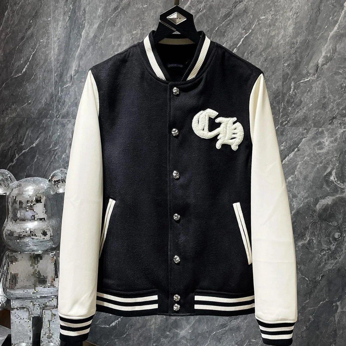 Chrome Hearts Varsity Jacket with Contrast Sleeves and Logo Patch