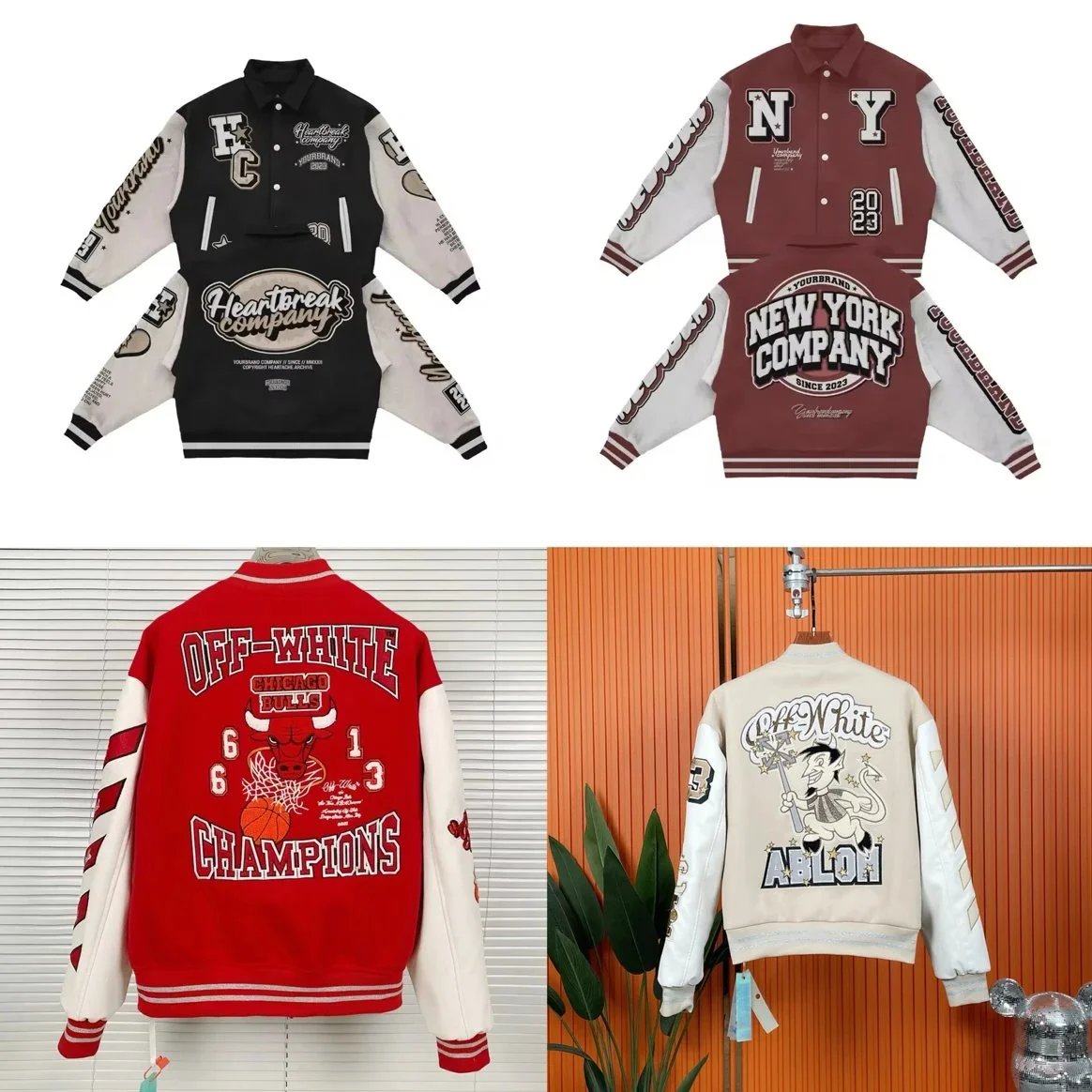Off-White Graphic and Patch Varsity Jackets