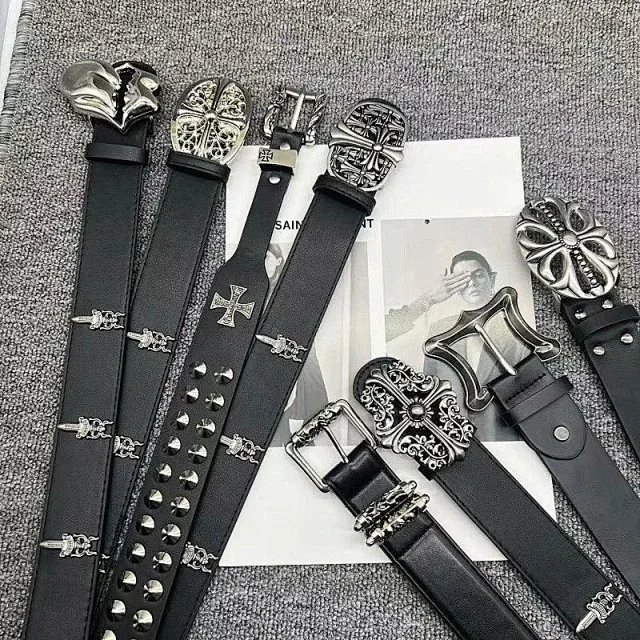 Unbranded Belts Black belt with ornate metal buckle and embellishments product detail image 2