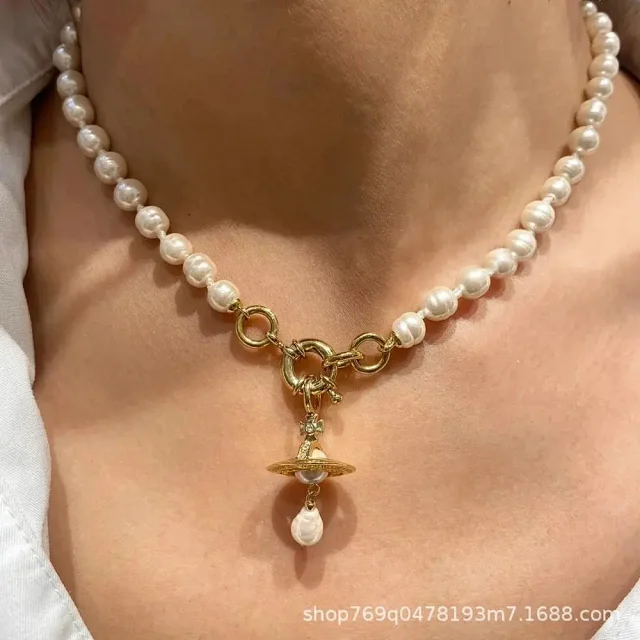 Vivienne Westwood Jewelry Pearl-Bead Orb Charm Necklace and Bracelet Set product detail image 2