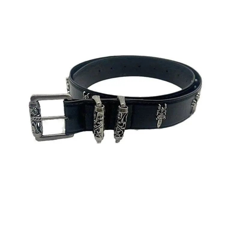 Unbranded Belts Black belt with ornate metal buckle and embellishments image 6