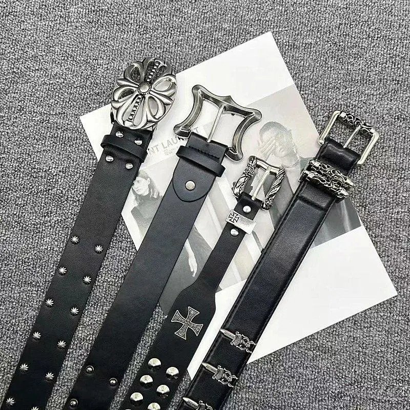 Unbranded Belts Black belt with ornate metal buckle and embellishments image 3