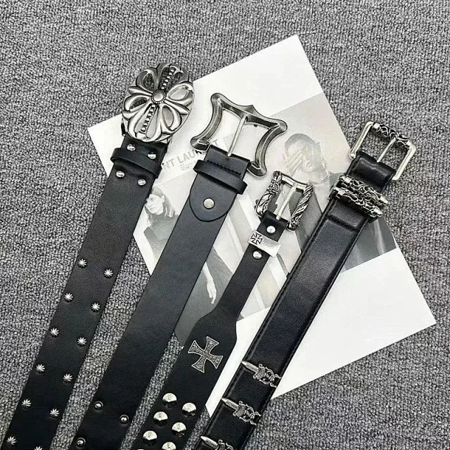 Unbranded Belts Black belt with ornate metal buckle and embellishments product detail image 3