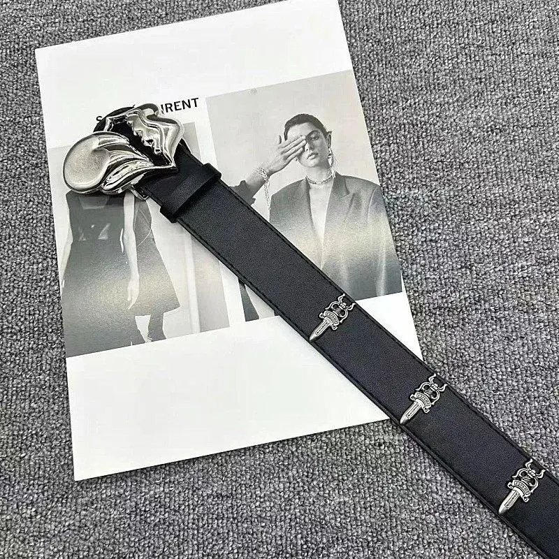 Unbranded Belts Black belt with ornate metal buckle and embellishments — Style 5