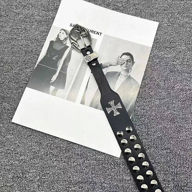 Unbranded Belts Black belt with ornate metal buckle and embellishments — Style 13
