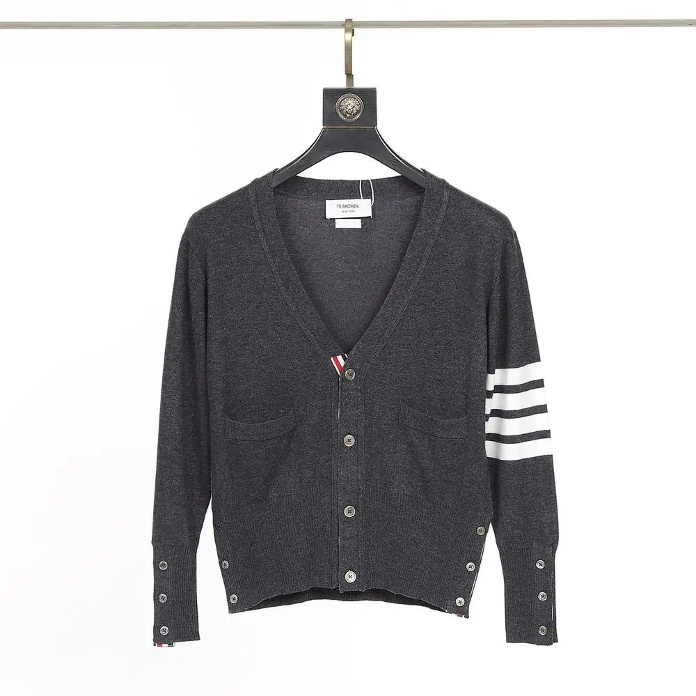 Unbranded Knitwear V-neck button cardigan with striped sleeve detail — Style 4