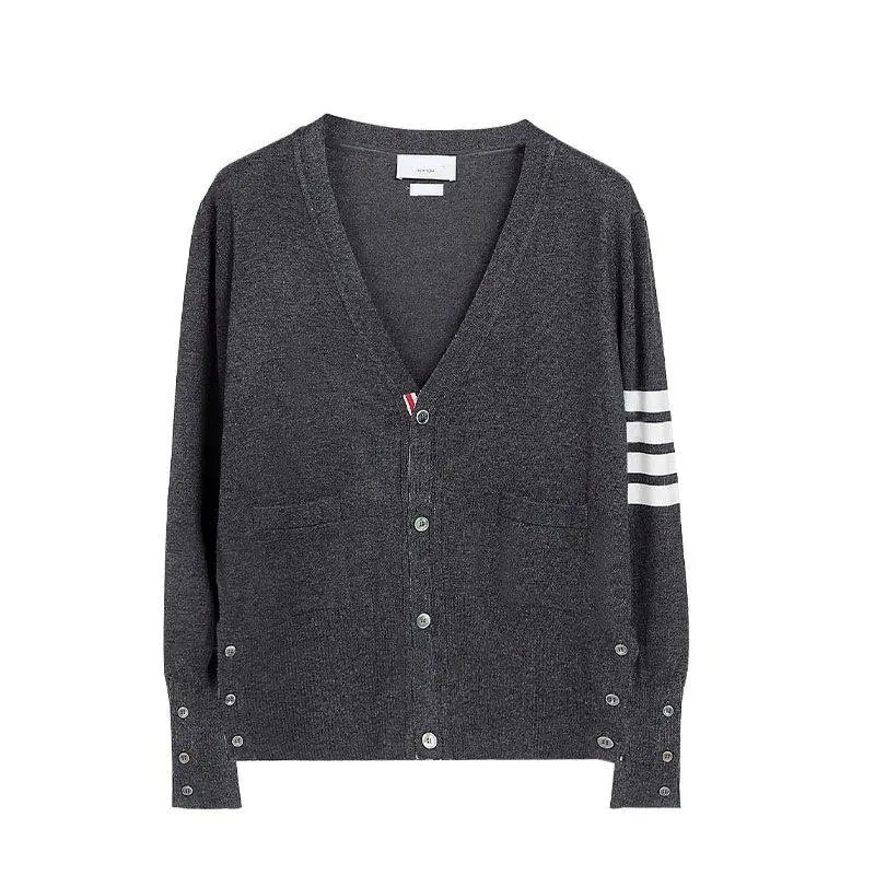 Unbranded Knitwear V-neck button cardigan with striped sleeve detail image 3