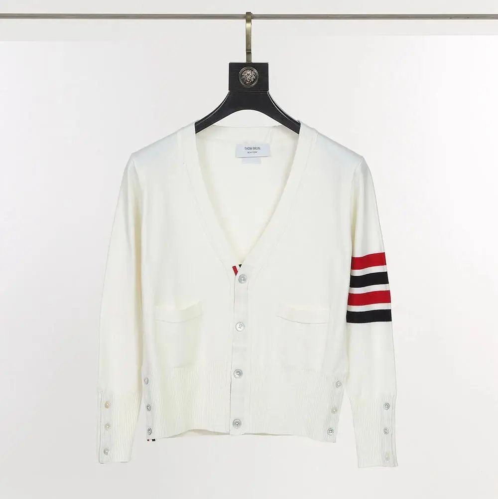Unbranded Knitwear V-neck button cardigan with striped sleeve detail — Style 8