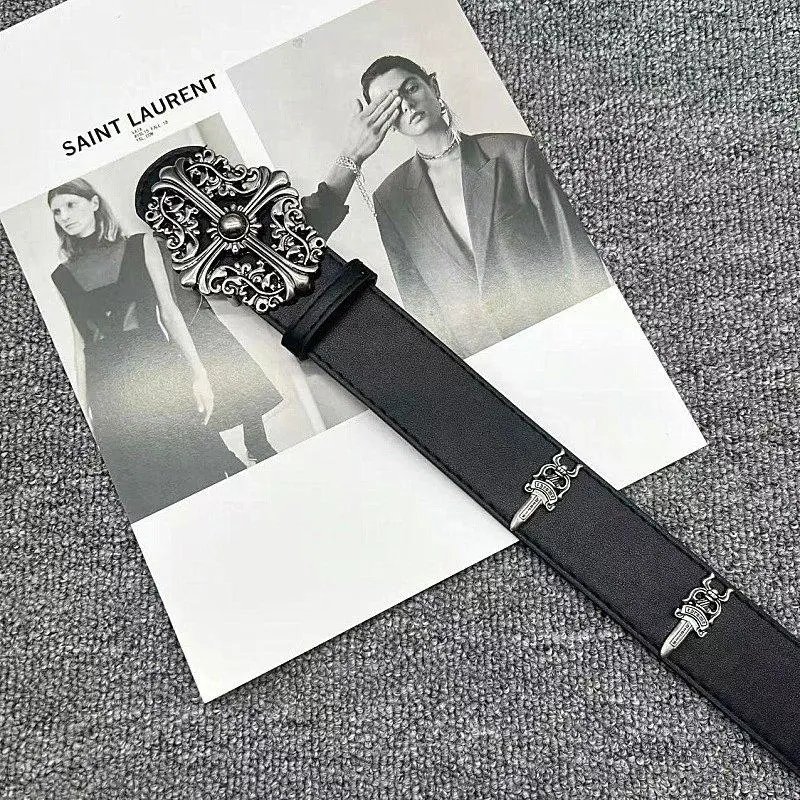 Unbranded Belts Black belt with ornate metal buckle and embellishments — Style 2