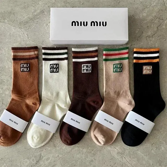 Miu Socks Ribbed logo crew product detail image 5