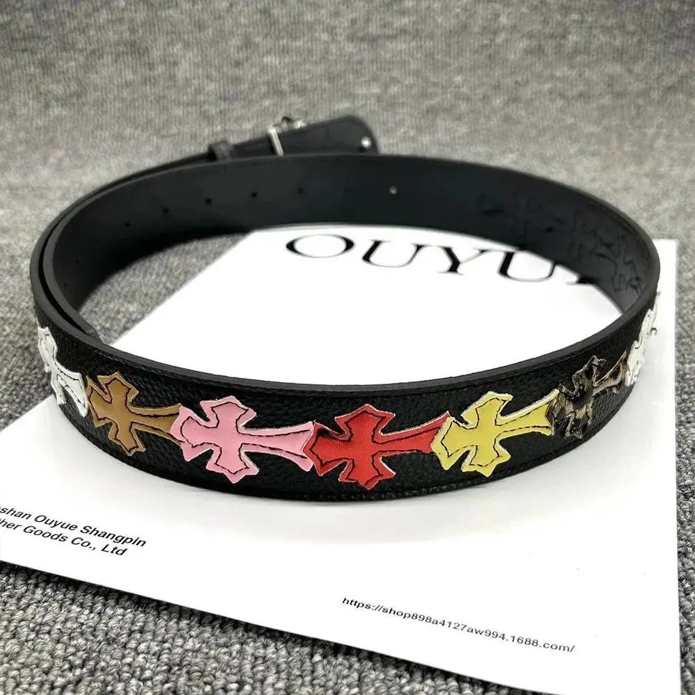 Unbranded Belts Cross Appliqué Belt with Ornate Metal Buckle image 4