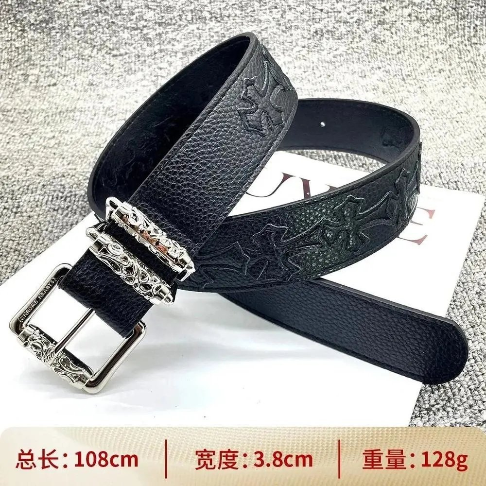 Unbranded Belts Cross Appliqué Belt with Ornate Metal Buckle — Style 2