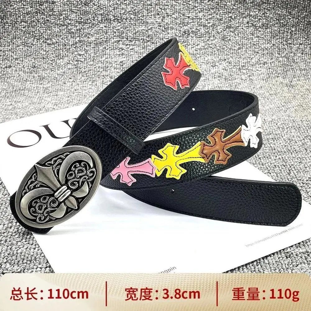 Unbranded Belts Cross Appliqué Belt with Ornate Metal Buckle — Style 18