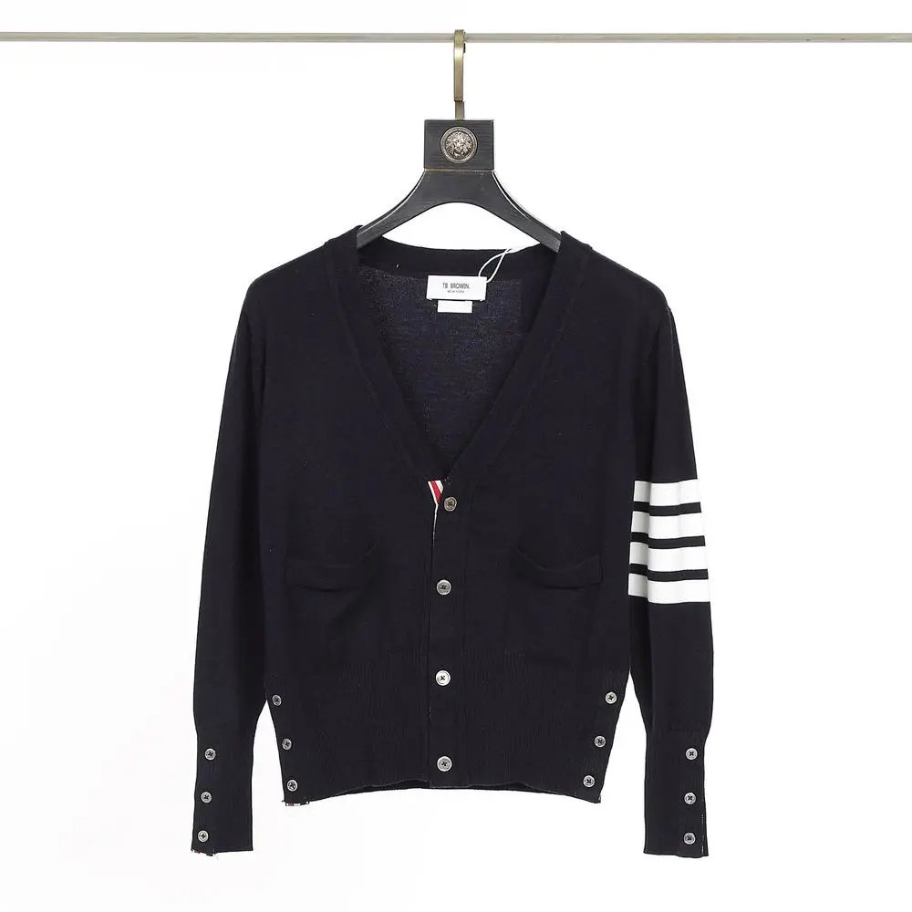 Unbranded Knitwear V-neck button cardigan with striped sleeve detail — Style 1
