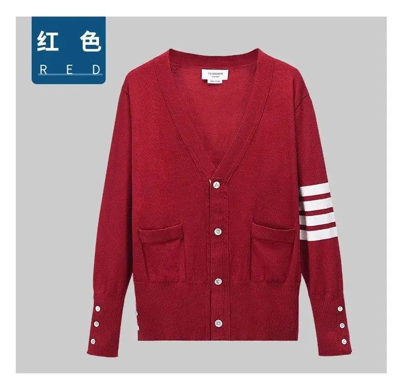 Unbranded Knitwear V-neck button cardigan with striped sleeve detail — Style 9