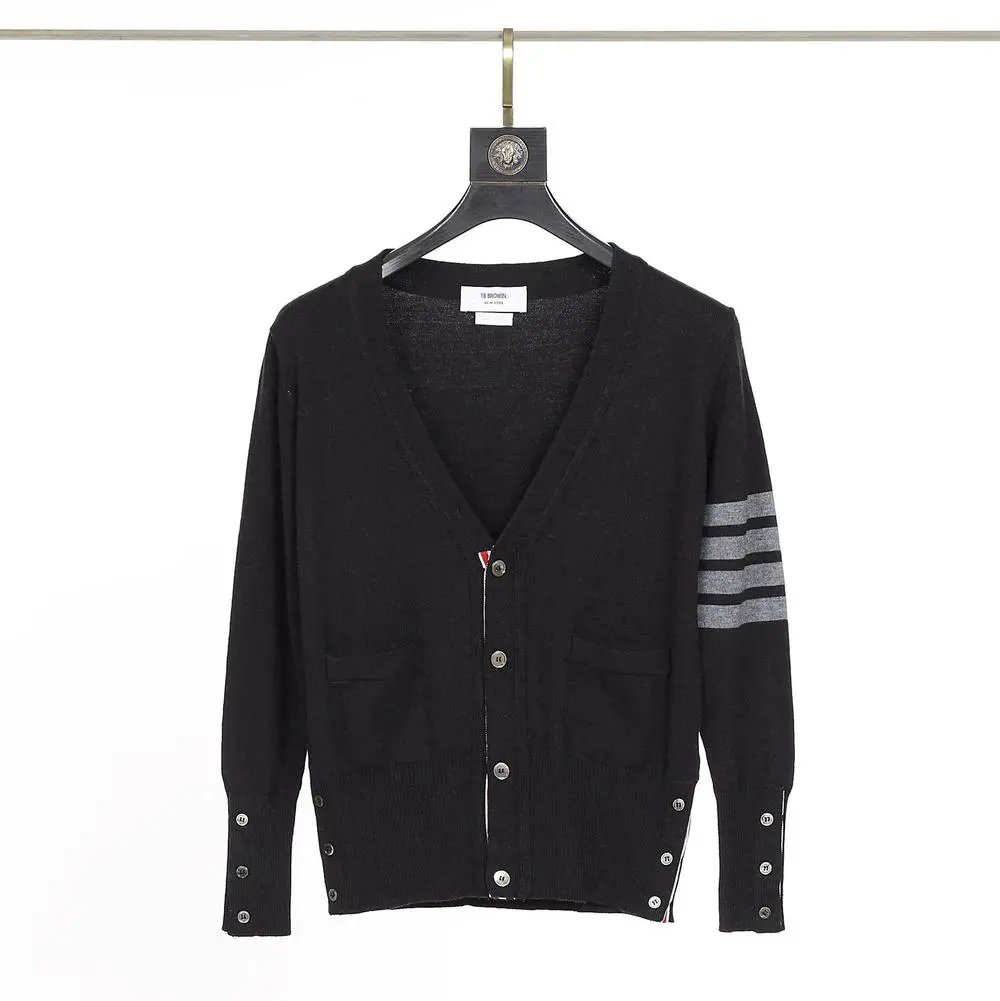 Unbranded Knitwear V-neck button cardigan with striped sleeve detail — Style 5