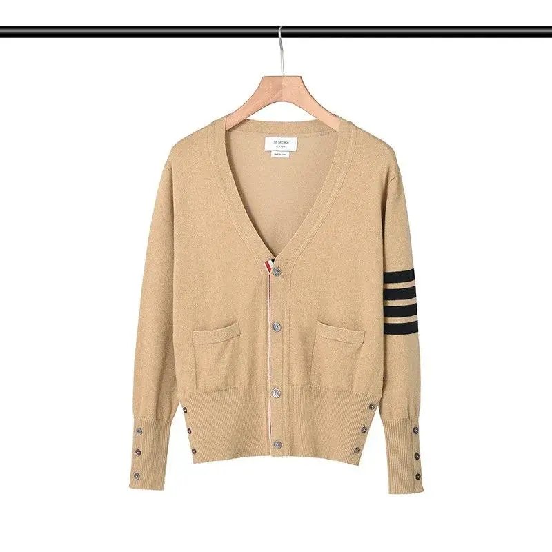 Unbranded Knitwear V-neck button cardigan with striped sleeve detail — Style 7