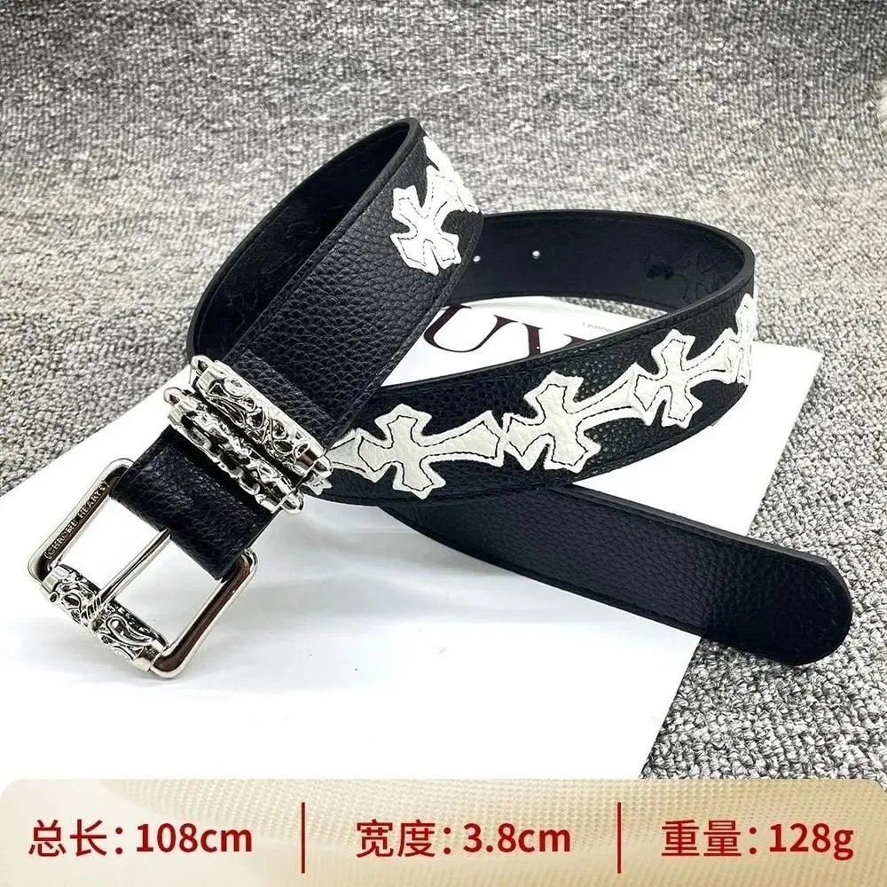 Unbranded Belts Cross Appliqué Belt with Ornate Metal Buckle — Style 3