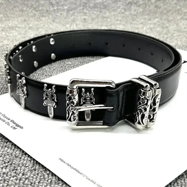 Unbranded Belts Cross Appliqué Belt with Ornate Metal Buckle product detail image 5