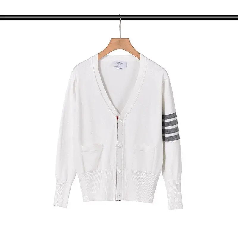 Unbranded Knitwear V-neck button cardigan with striped sleeve detail — Style 6