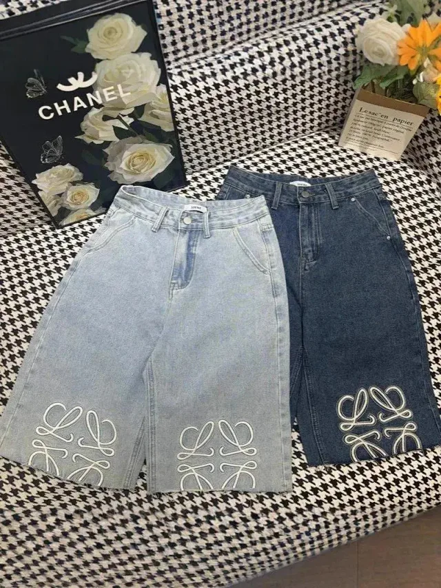 Loewe Shorts Denim Bermuda with Anagram embroidery product detail image 1