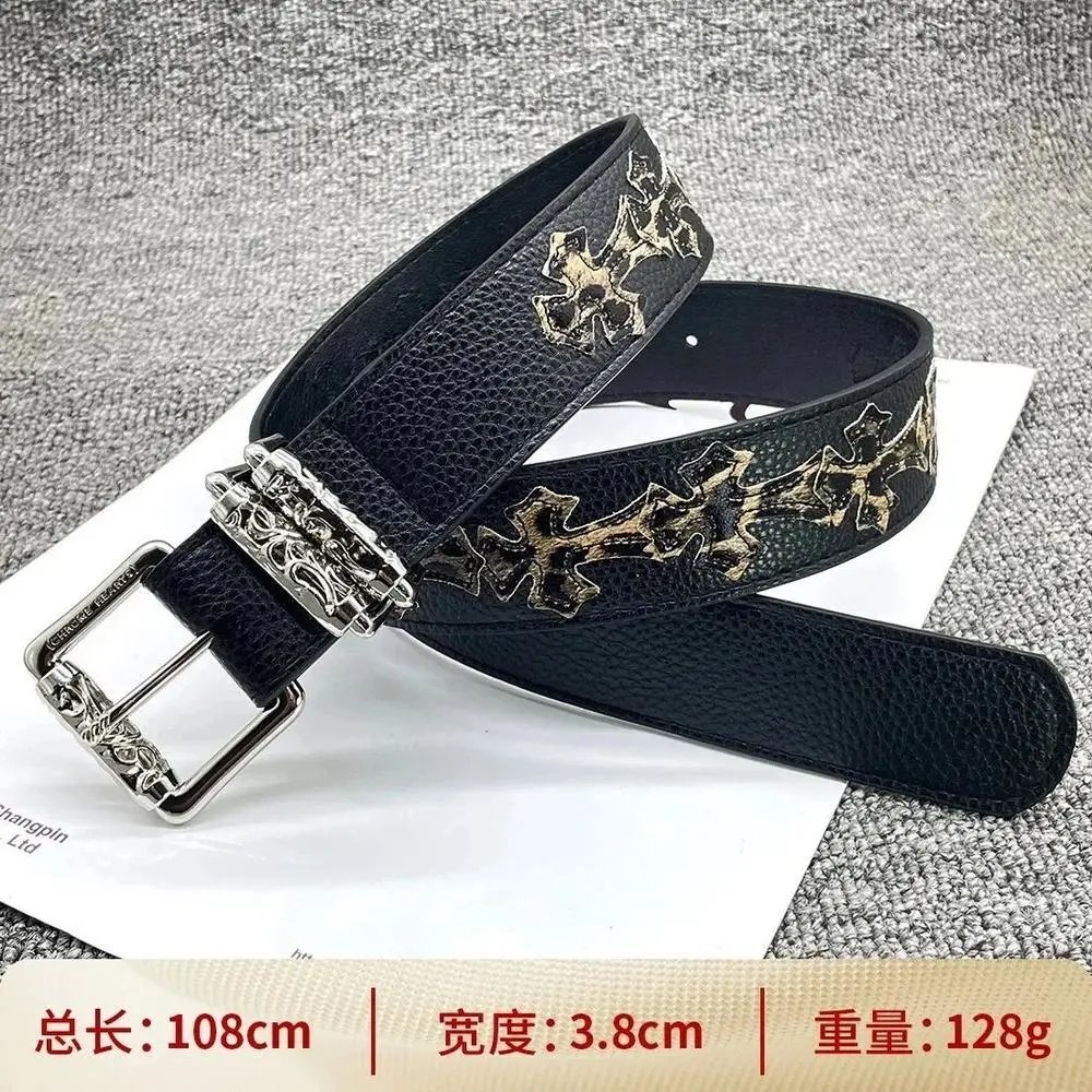 Unbranded Belts Cross Appliqué Belt with Ornate Metal Buckle — Style 4