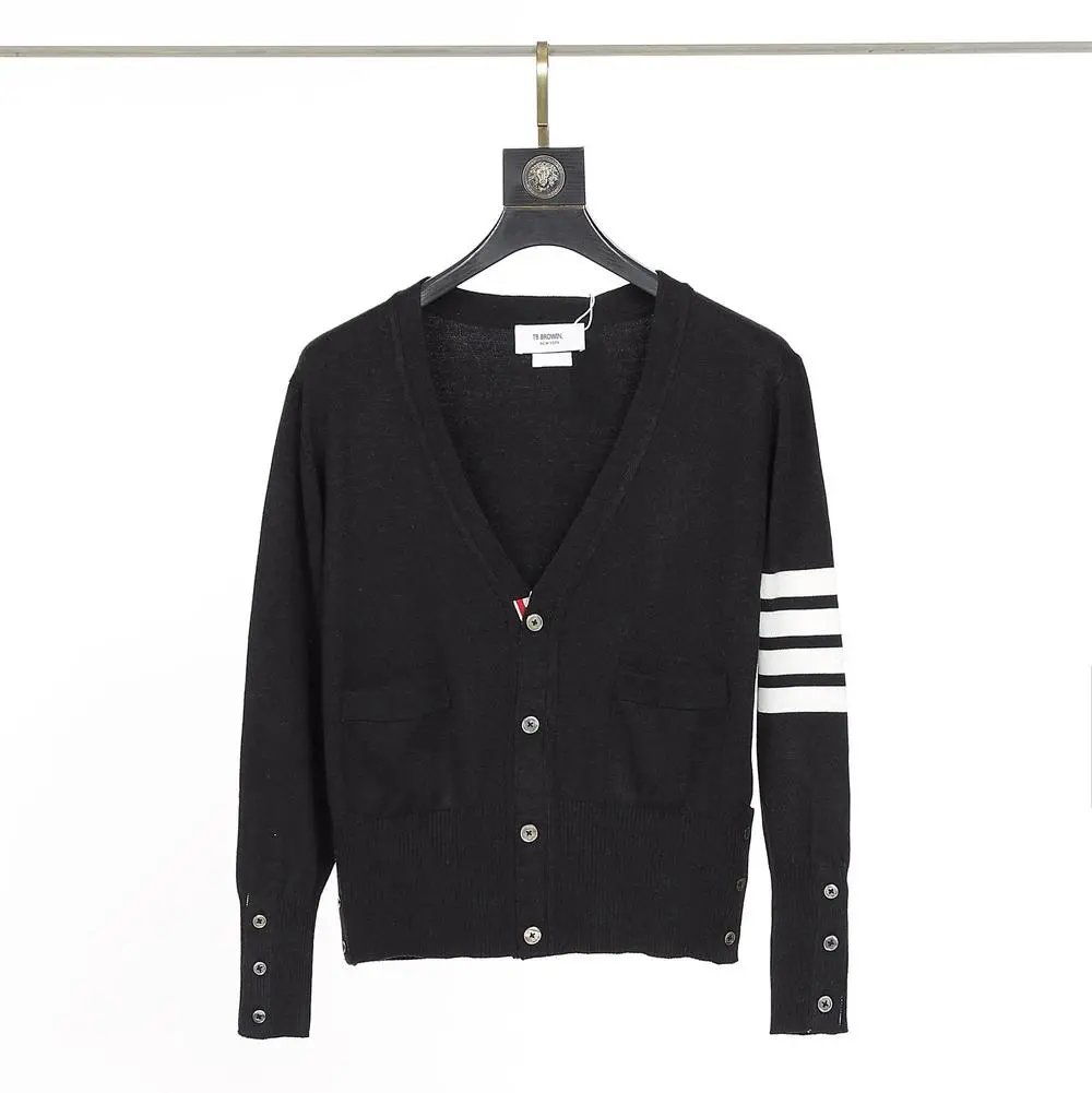 Unbranded Knitwear V-neck button cardigan with striped sleeve detail — Style 2