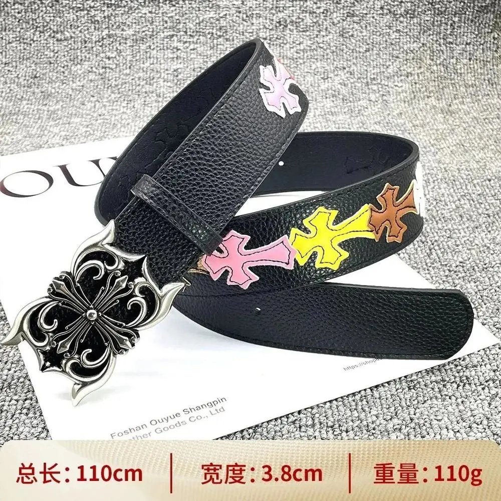 Unbranded Belts Cross Appliqué Belt with Ornate Metal Buckle — Style 16