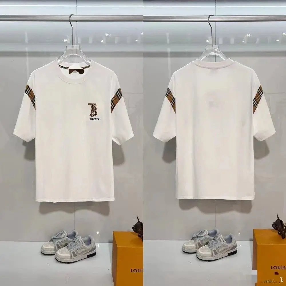 Unbranded T-Shirts Short-Sleeve T-Shirt with Check-Pattern Sleeves — Style 34