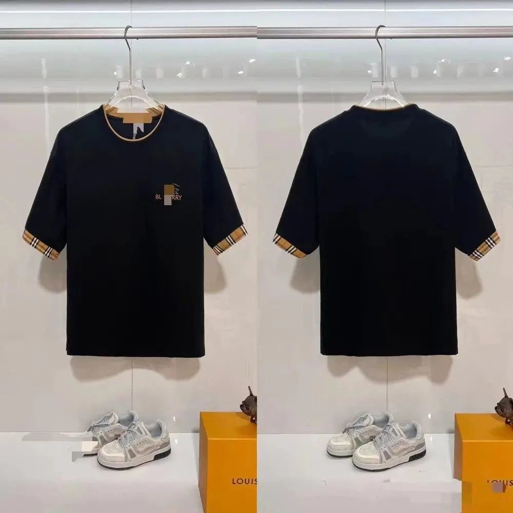 Unbranded T-Shirts Short-Sleeve T-Shirt with Check-Pattern Sleeves — Style 35