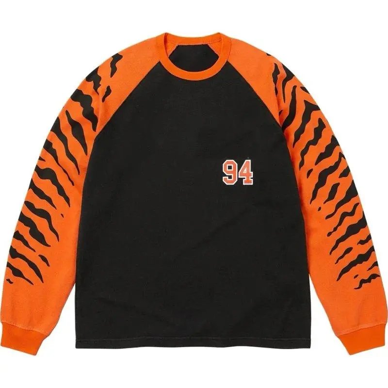 Unbranded Shirts Long-Sleeve Raglan Shirt with Tiger-Stripe Sleeves and 94 Patch image 2