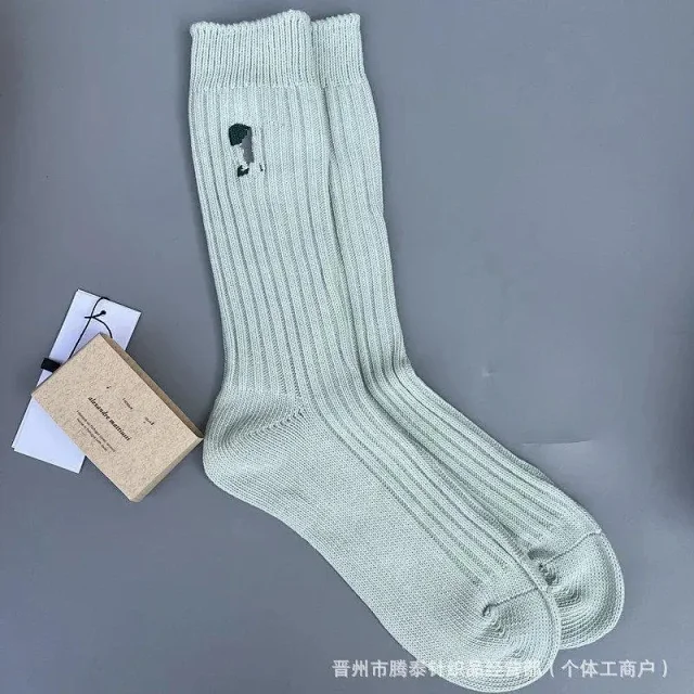 AMI Paris Socks Ribbed Crew with Embroidered Motif product detail image 5