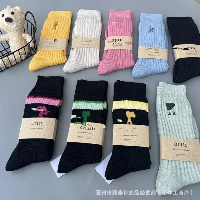 AMI Paris Socks Ribbed Crew with Embroidered Motif product detail image 2