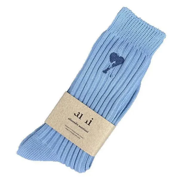 AMI Paris Socks Ribbed Crew with Embroidered Motif product detail image 6