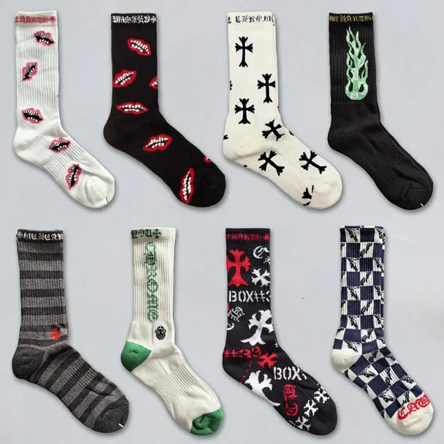 Chrome Hearts Socks Gothic Cross and Lips Patterned Crew product detail image 1